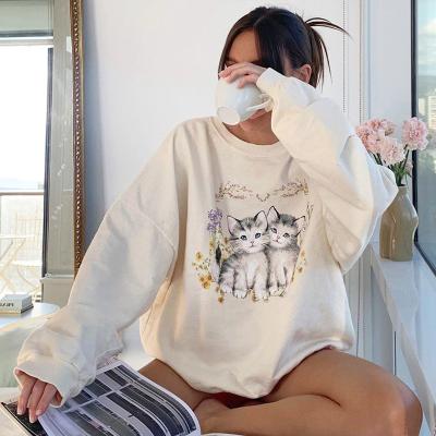 China 2020 anti-pilling hot sale drop pullover sweatshirt tops women cute cat printed casual loose sweatshirts for sale