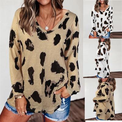 China 2020 New Design Leopard Women's Anti-pilling Loose Oversized Long Sleeve Women's Casual T-Shirt Tops for sale