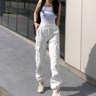 China Wholesale ladies anti-pilling pink jumpsuits with pocket side street wear high waist loose women's cargo pants for sale