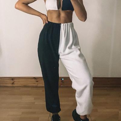 China Anti-pilling hi hop plain sports tracksuit for ladies two color block french terry fashion women sweatpants tracksuit pants for sale