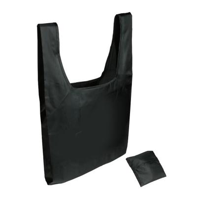 China Reusable Recycled Foldable Nylon Polyester Tote Bags Black With Logos Polyester Shopping Bag for sale