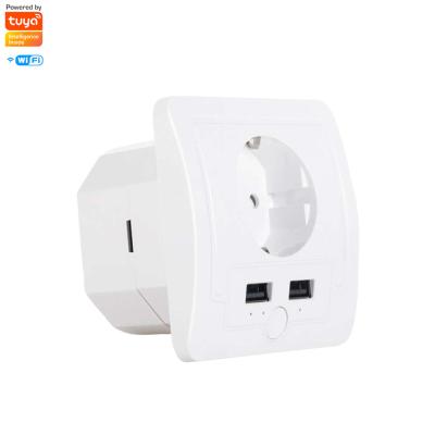 China Wifi E-starri 3 in 1 EU Standard Tuya WiFi Smart Home Smart Home Wall Socket Plug Socket APP Remote Control Smart Plug With Alexa Google for sale