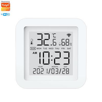 China Multifunctional Smart Home Tuya WiFi Temperature Humidity Sensor Digital LCD Screen Timer Clock for Alexa Google Home Smart for sale