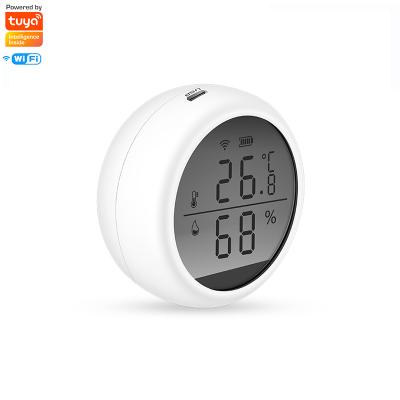 China Tuya Temperature Control Humidity Alarm Sensor Smart APP Wireless High Security Wifi Temperature Humidity Sensor LCD Display ESTHS001 for sale