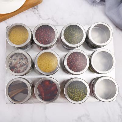 China Sustainable Stainless Steel Spice Jars With Magnetic Spice Containers Shelves Storage Magnet Spice Canisters for sale