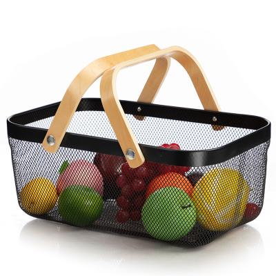 China Home Portable Kitchen Bathroom Iron Hand Fruit And Vegetable Drain Basket Storage Basket for sale