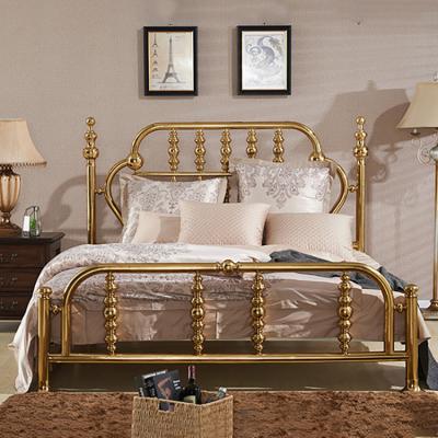 China Handmade Antique Style Vintage Exaggerated Double Bed Brass Bright Gold Polishing Top Bedroom Furniture for sale