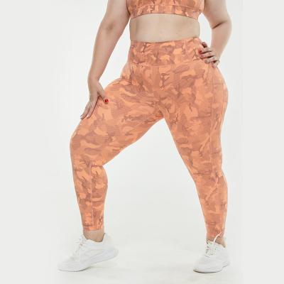 China Breathable Orange Camouflage Print Plus Size Outdoor Sports Tights High Waisted Hip Yoga Fitness Gaiters for sale