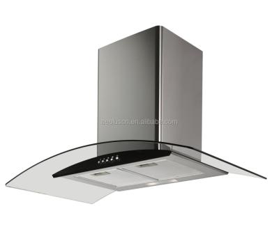 China Commercial Curved Push Button Cooker Hood SS Glass Fireplace for sale