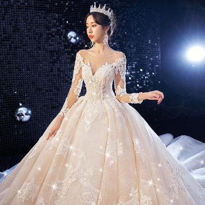 China 2021 New Anti-wrinkle bride super fairy dream luxury starry sky dragging celebrity vibrato luxury net wedding dress for sale