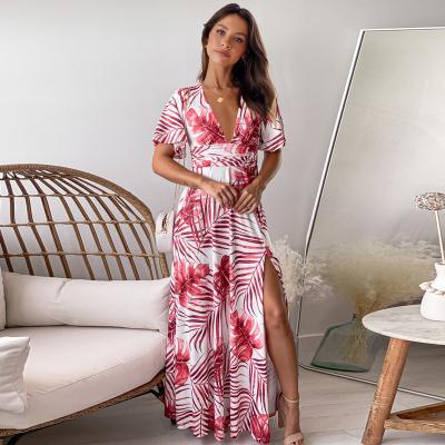 China 2022 Summer High Waist Anti-Static Pleated Long Maxi Dress Bohemian Style Elegant New Casual Floral 2 Piece Skirt Boho Set Dresses for sale