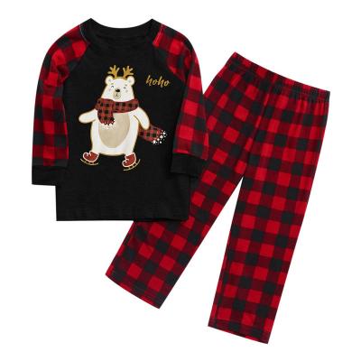 China Amazon 2021 QUICK-DRY adult wish new parent-child home service suit Christmas bear printing plaid suit pajamas for sale