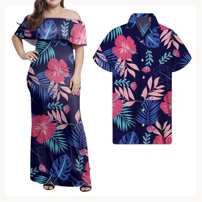 China Hibiscus Anti-Static Hawaiian Floral Print Casual Short Sleeve Off Shoulder Women's Stretchy Wedding Party Long Dresses Club Dress Tunic for sale