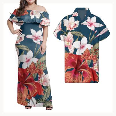 China Plus Size Anti-Static Stylish Hawaiian Hibiscus Pattern Casual Floral Print Off The Shoulder Women Dress Dresses Wedding Sexy Formal Dresses for sale