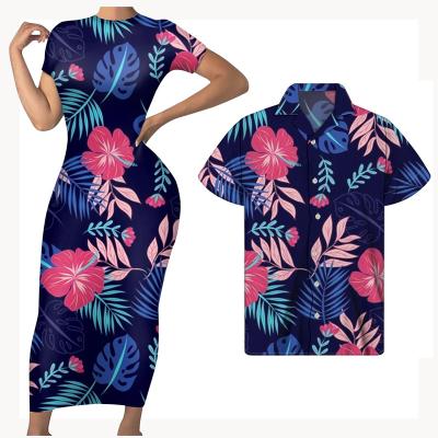 China Anti-Static Polynesian Hibiscuses Pattern Style Wedding Wear Dress For Summer Elegant Sexy Club Woman O Neck Sleeve O Neck Short Midi Bodycon Dress for sale