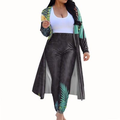 China Newest Designs Stripe Print Breathable Polynesian Hawaiian Black Windbreaker Causal Wear Plus Size 2Pcs Womens Long Sleeve Cap And Gaiters for sale