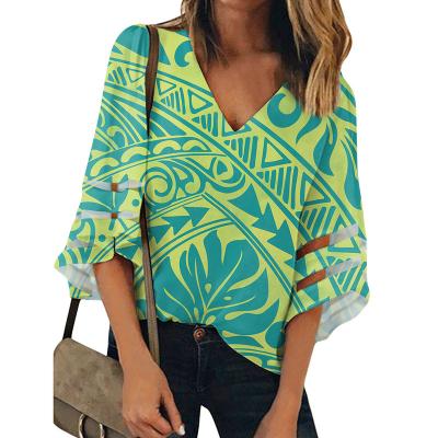 China Wholesale Polynesian Traditional Tribal Lantern Sleeve Design Pattern Anti-pilling Blouse Tops Loose Ladies Blouses Plus Size Women Clothing for sale