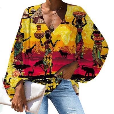 China Tribal style ladies anti-pilling summer women blouse african women long sleeves tops blouses 2021 new design women blouse chiffon tops for sale