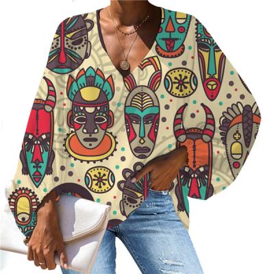 China Anti-pilling African Tribal Printing Women's Spring Blouses 2021 Hot Sales And Shirts Woman Tops Fashionable Chiffon Blouses Elegant Blouse Design for sale