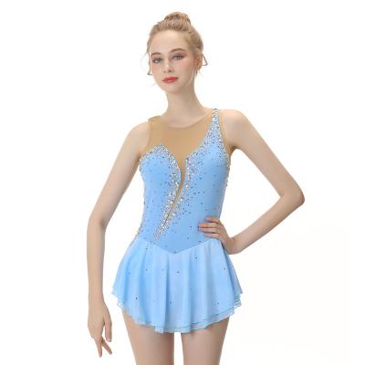 China Breathable Figure Skating Dress Girls Long Sleeve Rhinestones Skirt Spandex Dance Costumes Sexy Ice Skating Dress for sale