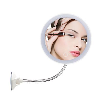 China 10Xmagnifying Makeup Mirror Lighted Adjustable Flexible Goose Neck Led Light Bathroom Vanity Mirror Makeup With Suction Cup 360 Degree R for sale