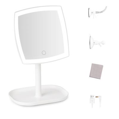 China Square LED Lighted Mirror With 10X Magnifying Makeup Mirror With Storage Base for sale