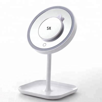 China Vanity Mirror Lighted With 5x Magnification Desktop Makeup Mirror With Storage for sale