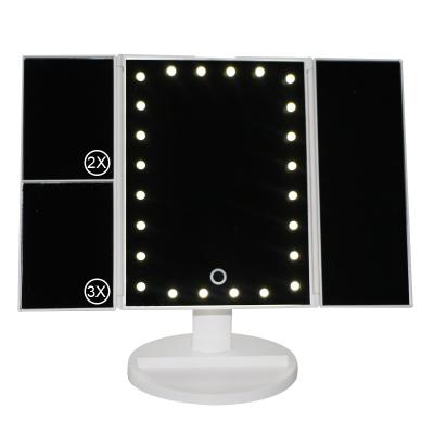 China Triple Lighted Led Lighted Makeup Mirror With 2X/3X/10X Magnification Vanity Mirror With 24 LED Lights for sale