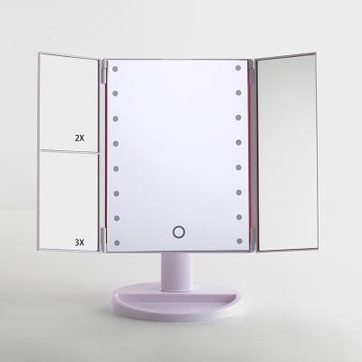 China Desktop Mirror Lighted Makeup Mirror , Touch Screen LED Table Makeup Mirror - Three Panel 16/24/36 Pcs Led Light Tabletop Cosmetic Mirror for sale