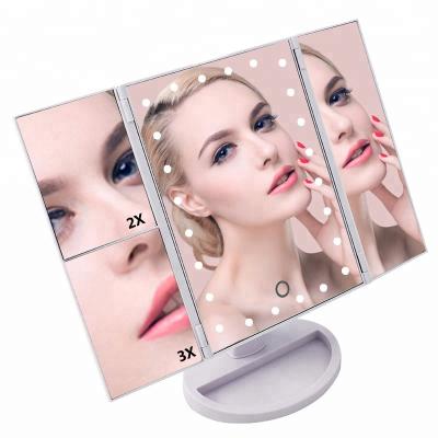 China Lighted Lighted Makeup Mirror , Touch Screen LED Table Makeup Mirror Three - Panel Led Light Tabletop Cosmetic Mirror for sale