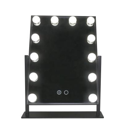 China Hollywood Style Black Makeup Lighted Cosmetic Mirrors With Lights for sale