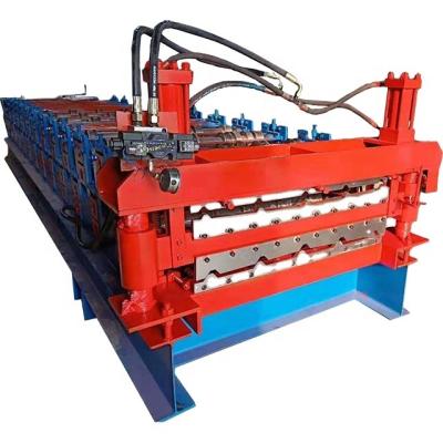 China Building Material Shop Double Layer Steel Wall Corrugated Iron Roof Panel Full Automatic Step Tile Roll Forming Machine Price for sale