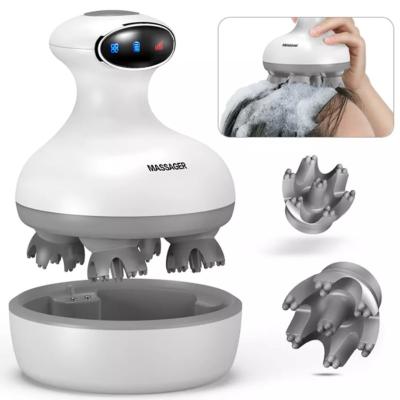 China Waterproof Spider Head Automatic Heating Mini Hand Held Silicone Octopus Vibrating Electric Head Massager Scalp Massager for sale