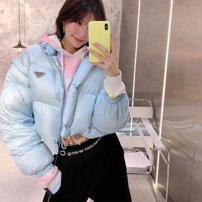 China 2022 Fashion Breathable Coated Jackets Women's Winter Breathable Blue Cropped Stripper Down Feather Jacket for sale