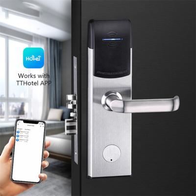 China TTLock New Stainless Steel Wood Handle Lock Panel/Handle/Handle Hotel Management System Door Lever Door Lock for sale