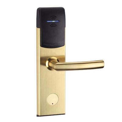 China Stainless Steel Panel/Handle/Handle OEM Customizing Logo Gold Color Keys Open Battery NFC RFID Hotel Card Lock For Hotel Room for sale