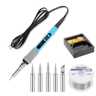 China Adjustable Performance 8pcs Soldering Iron Kit 60W Temperature Digital Electric Soldering Iron Regular Soldering Set With 5pcs Solder Tips For Phone Repair for sale