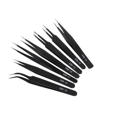 China Welding Work Welding Auxiliary Tools Black Anti Static Stainless Steel Tweezers Kits for sale