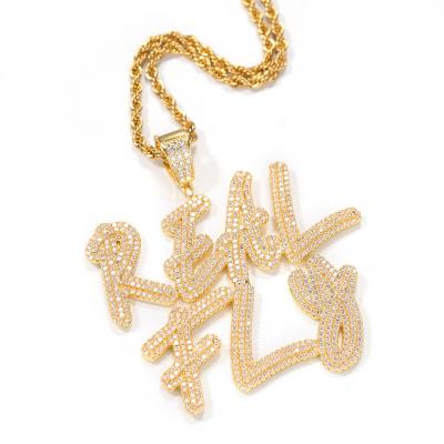 China Custom Gold Plated Hiphop Jewelry Necklace Iced Out Pave Full Crystal Rhinestone Creative Name Initial Letter Hip Hop Pendant Necklace for sale