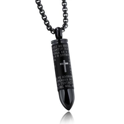 China Prayer Bible Verse Originality Stainless Steel Punk Cross Gold Plated Bullet Necklace Pendant Jewelry For Men for sale