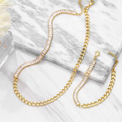 China New Vintage Fashion 18K Gold Plated Jewelry Cubic Zircon Stone Necklace Bracelet Jewelry Sets For Women for sale