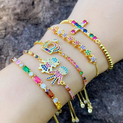 China Vintage 18K Gold Plated Fashion Jewelry Brass Zircon Chain Micro Pave Woman Crystal Link Zirconia Style Charm Bracelet for sale