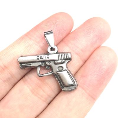 China Mens Boys Punk Necklaces Hand Gun Gun Charm Stainless Steel Classic Design Pendant Gun Charm Gold New Hiphop Gun Pendant for sale