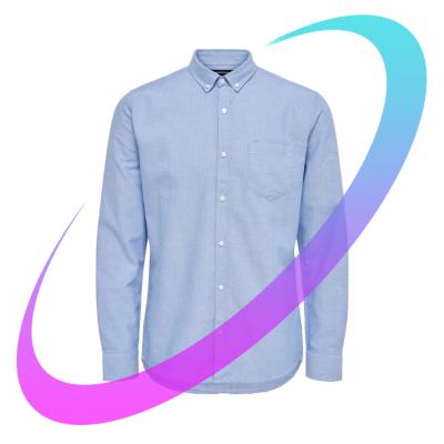 China 100% Cotton Anti-pilling Plain Long Sleeve Chest Pocket Plain Buttondown Collar Slim Fit Dress Men's Business Shirts Customized for sale