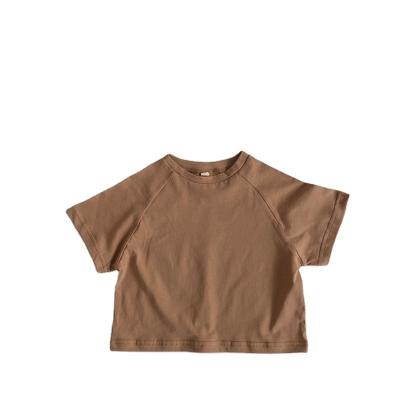 China Breathable Summer Kids T-shirt Fashion Solid Girls Stitching Short Sleeve Cotton Boys Tops Korean Casual Kids Clothes for sale