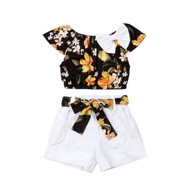 China Casual Fashion Newborn Toddler Baby Girl Clothes Summer Floral Top T-shirt Solid Shorts 2pcs Outfits Set for sale