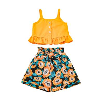 China Casual Summer Kids Girls Clothes Sets Sleeveless Sling Tops Floral Shorts 2PCS Fashion Outfits Holiday Party for sale