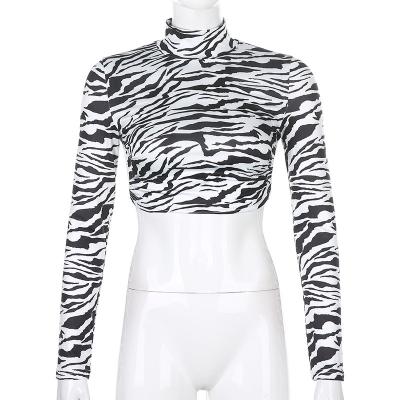 China Zebra QUICK DRY Animal Print T Shirt Women Backless Sexy Cropped Long Sleeve T-shirt Ladies Fashion Crop Tops Tees Streetwear for sale