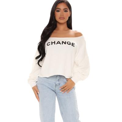 China Sexy Breathable Women Off The Shoulder Top Sleeve Sweatshirt Long Round Neck Solid Casual Autumn Spring Clothing Loose Gym Sportswear for sale