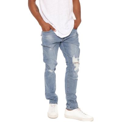 China Breathable Mens Distressed Button Closure Male Fly Jeans Taper Fit Jeans Mens Ripped Slim Denim Pants for sale